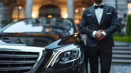 Professional chauffeur standing beside a luxury car, representing a premium chauffeur recruitment guide.