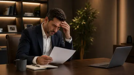 Concerned private office principal reviewing a candidate document while assessing hiring risks.