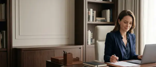 Professional personal assistant managing tasks in an elegant private office.