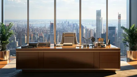 Luxury private office room with a scenic view, representing private wealth management and advisory services for high-net-worth families.