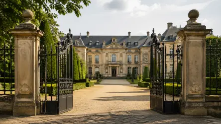 Historic royal estate behind open wrought-iron gates, representing discreet hiring for royal households and private residences.