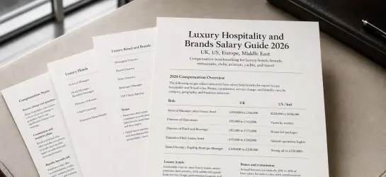 Printed Luxury Hospitality and Brands Salary Guide 2026 report with salary benchmarks for hotels, chefs and luxury roles.